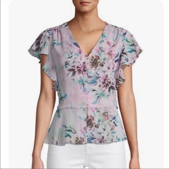 Nanette Lepore Tops - Nanette Nanette Lepore Floral Button Down Peplum Top In Sugar Purple Color- NWT